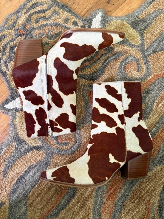Matisse Shoes - Matisse Caty Brown Cow Spot Heeled Ankle Boots Women's 10